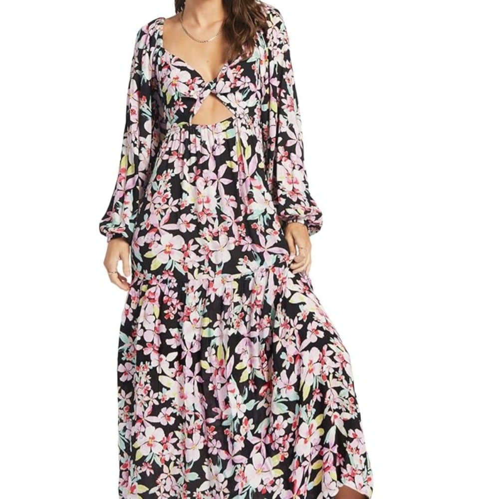 Roxy Black Floral Long Sleeve Dress